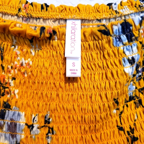 Xhilaration Yellow Floral Wide Off-sleeve Blouse - Picture 2 of 4